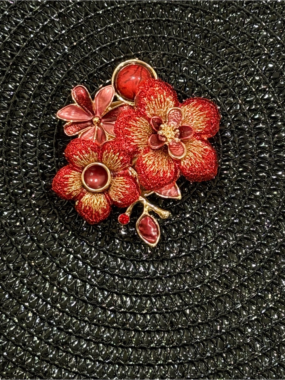 Red Floral Magnetic Statement Brooch - Women's Jewelry NWT